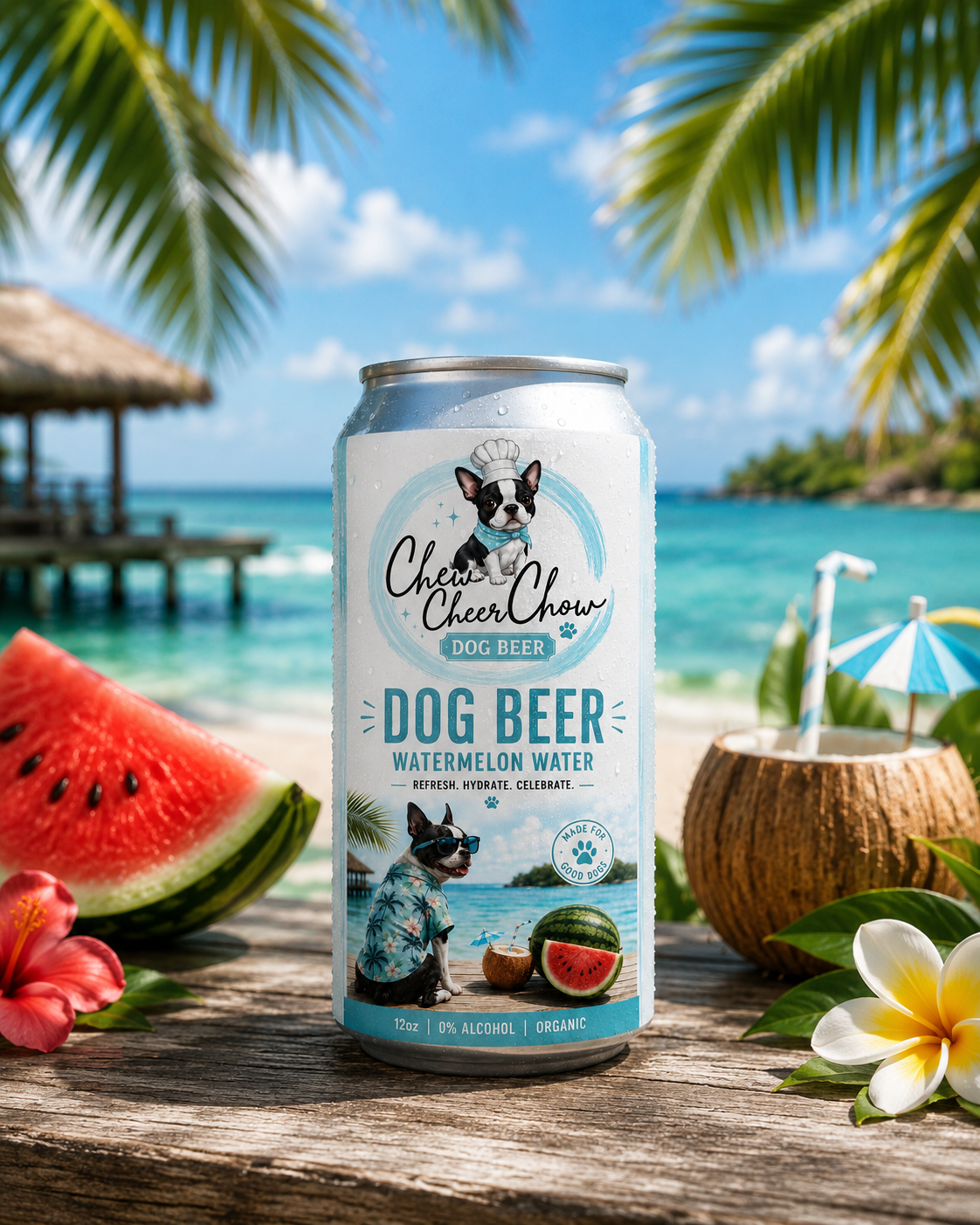Chew Cheer Chow Dog Beer – Watermelon Water for Dogs | Dog Mocktail Drink, Hydration Beverage & Food Topper (12 oz)